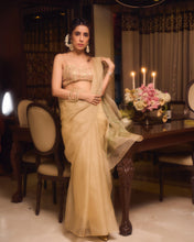 Load image into Gallery viewer, Beige Saree with Floral Embroidery
